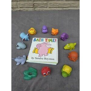 RARE soft vinyl BATH TIME book Pig SANDRA BOYNTON 2007 + Squeaks Floats TUB TOYs